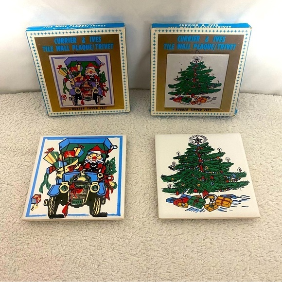 Currier & Ives Santa and Christmas Tree 4.5 x 4.5 Wall Art Tile Trivet Coasters - Picture 5 of 12